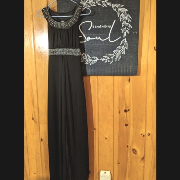 Taboo Long Black Egyptian Vibes Maxi Dress Gown Rhinestones Stud detailing Sz Sm - Picture 2 of 13